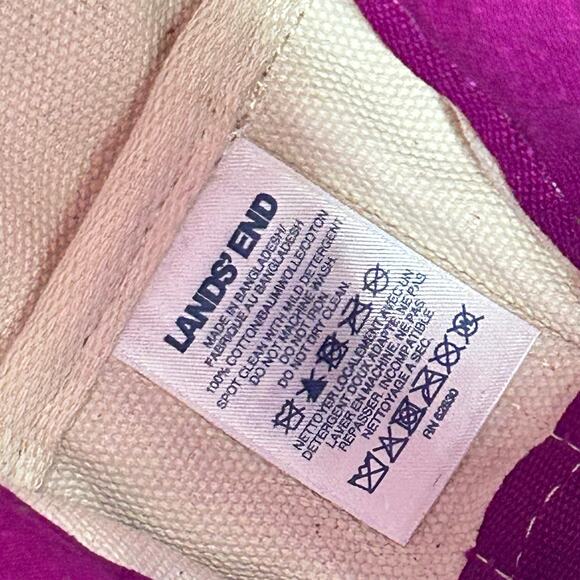 Lands' End Medium 5 Pocket Open Top Long Handle Canvas Tote Bag Ivory Magenta - Picture 7 of 10